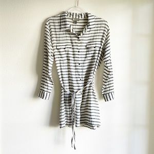 NWT Semi-sheer striped white and navy button down long shirt
